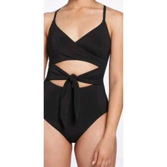 Calia Women's Swimsuit Sz 4 Black Tie Front Crisscross StrapFixed Cups $75 - Picture 11 of 13